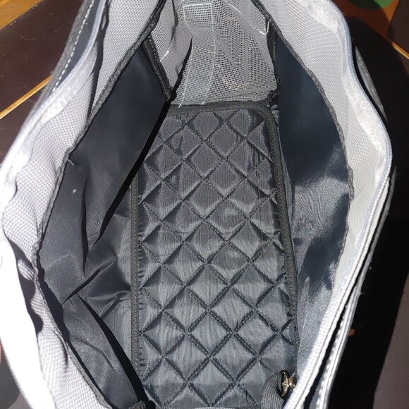 Pet Carrier Bag Purse Mesh Sides Quilted Base Black Gray Gold Chain Strap - Picture 3 of 9
